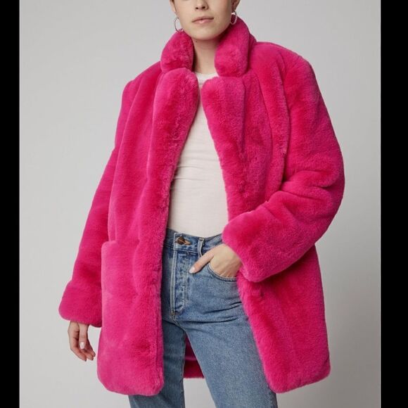 Apparis Sophie Faux Fur Coat Plush Pink XS - Picture 2 of 9